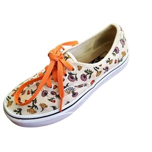 Vans Poppy Women's 6.5M Floral Canvas Sneakers - Cream and Orange Lowtop Laceup